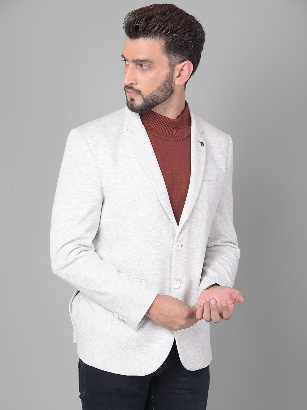 Grey Single Breasted Blazer-Men Blazers-Crimsoune Club