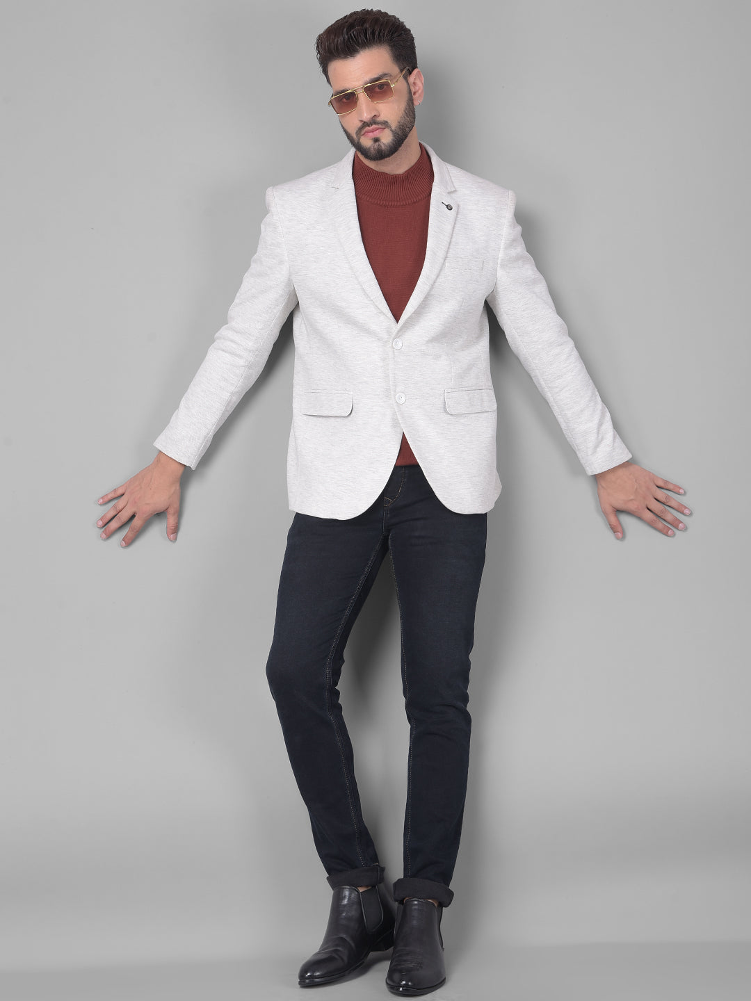 Grey Single Breasted Blazer-Men Blazers-Crimsoune Club