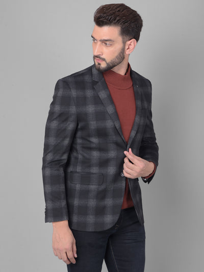 Black Checked Single Breasted Blazer-Men Blazers-Crimsoune Club