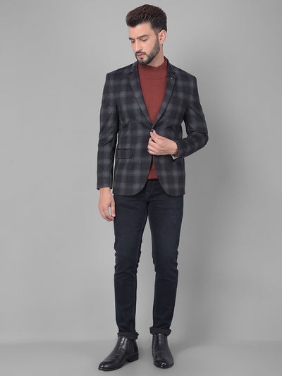 Black Checked Single Breasted Blazer-Men Blazers-Crimsoune Club