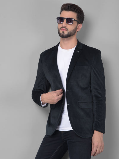 Black Single Breasted Corduroy Blazer-Men Blazers-Crimsoune Club