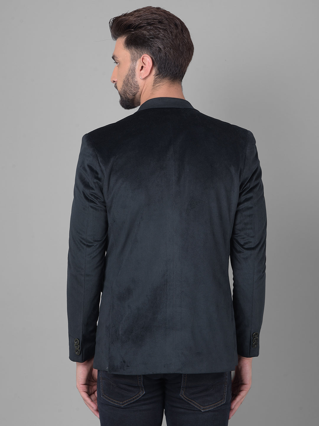 Black Single Breasted Corduroy Blazer-Men Blazers-Crimsoune Club