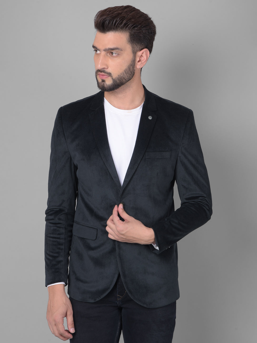 Black Single Breasted Corduroy Blazer-Men Blazers-Crimsoune Club