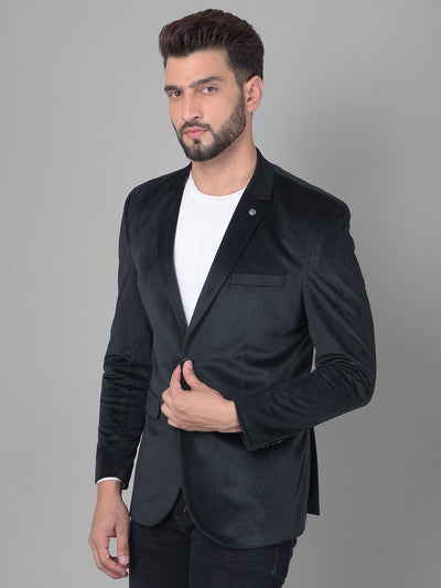 Black Single Breasted Corduroy Blazer-Men Blazers-Crimsoune Club