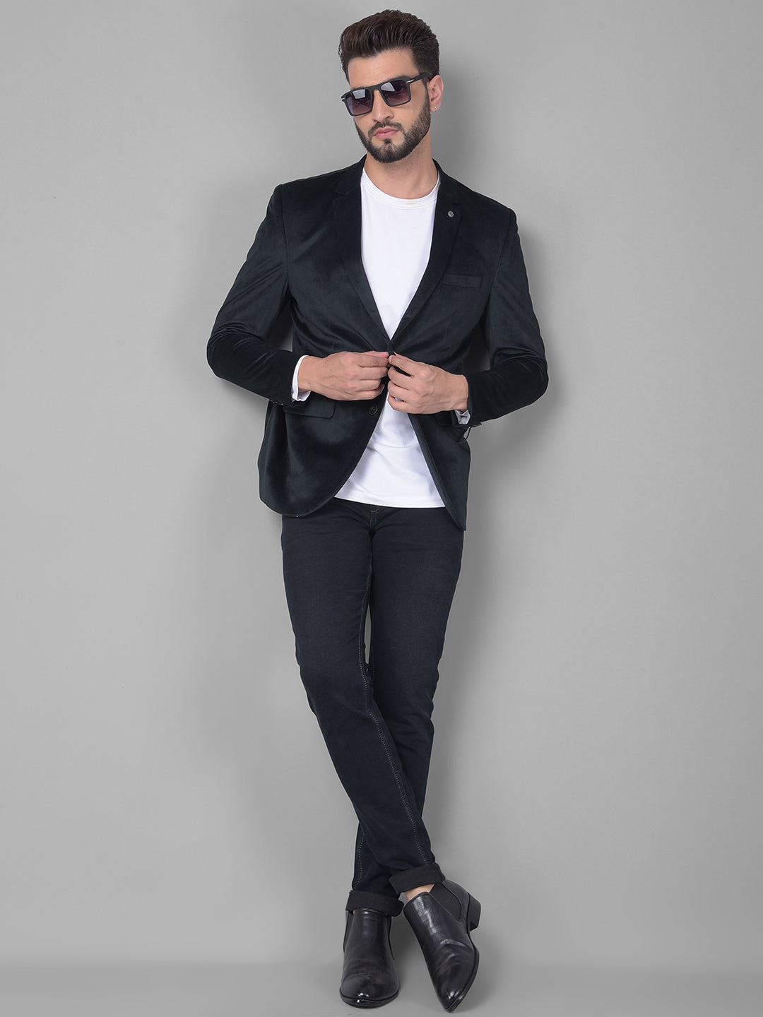 Black Single Breasted Corduroy Blazer-Men Blazers-Crimsoune Club