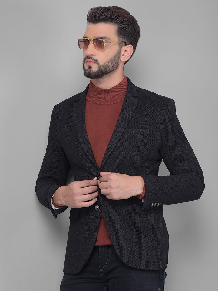 Black Single Breasted Blazer-Men Blazers-Crimsoune Club