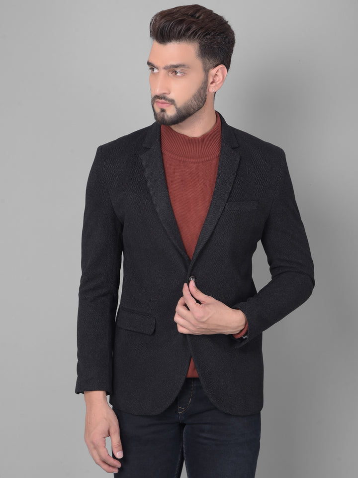 Black Single Breasted Blazer-Men Blazers-Crimsoune Club
