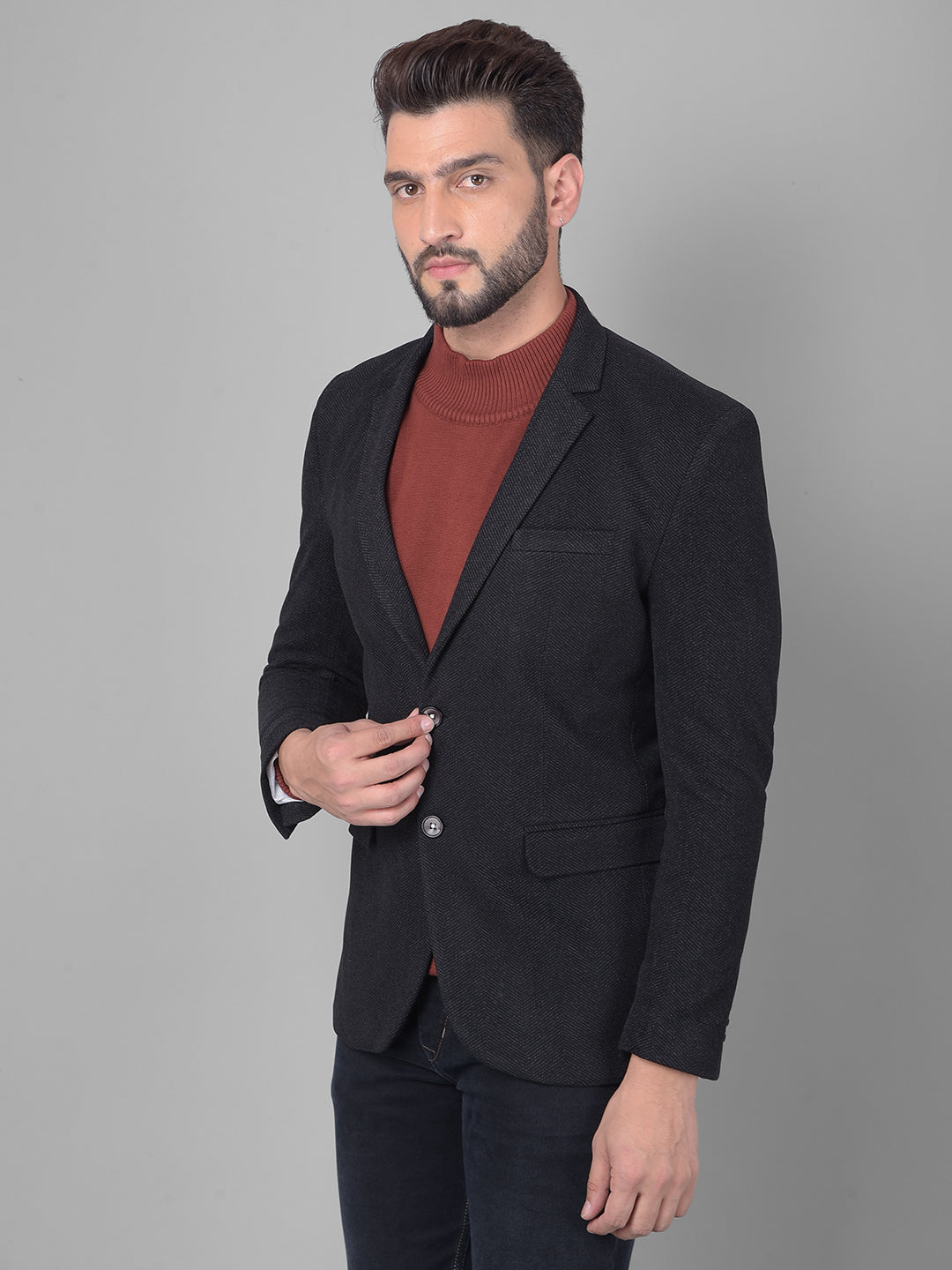 Black Single Breasted Blazer-Men Blazers-Crimsoune Club