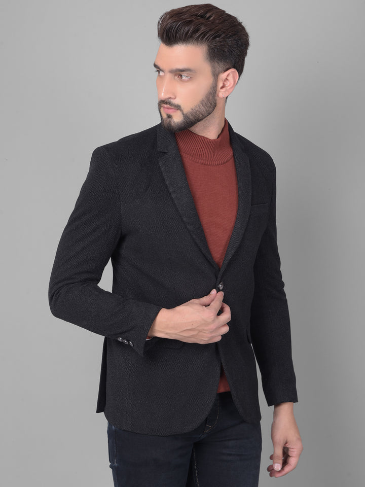 Black Single Breasted Blazer-Men Blazers-Crimsoune Club