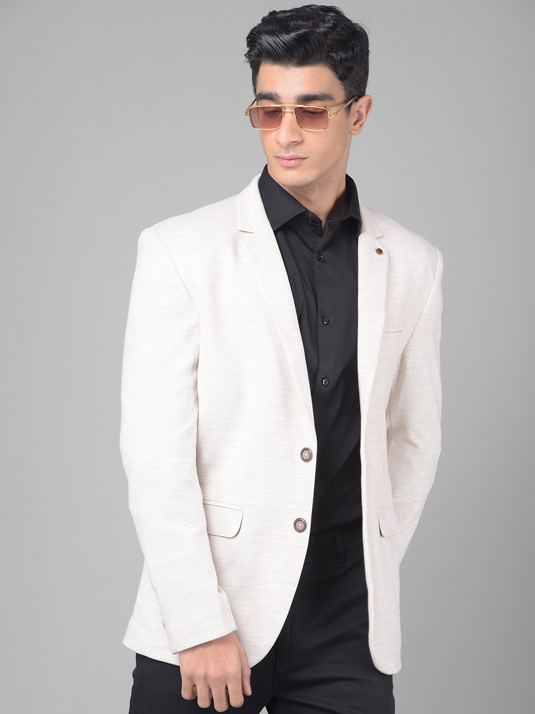 Off White Single Breasted Blazer-Men Blazers-Crimsoune Club