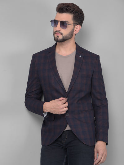 Navy Blue Checked Single Breasted Blazer-Men Blazers-Crimsoune Club