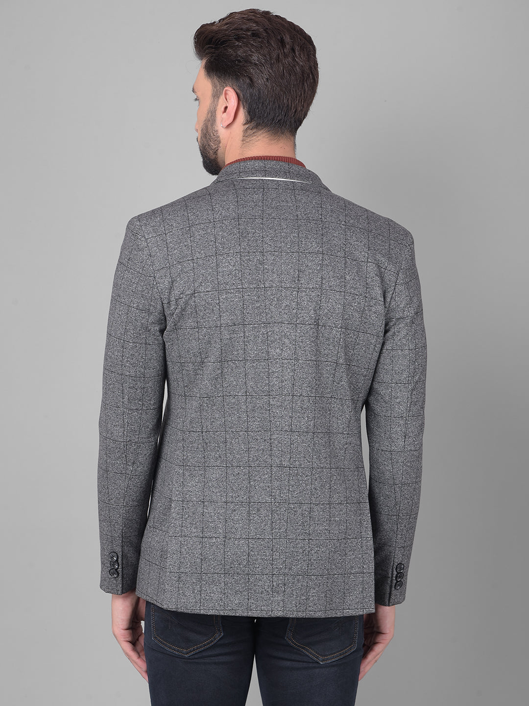 Grey Checked Single Breasted Blazer-Men Blazers-Crimsoune Club