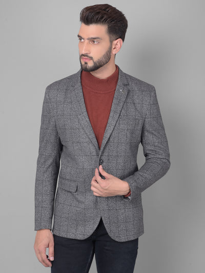 Grey Checked Single Breasted Blazer-Men Blazers-Crimsoune Club