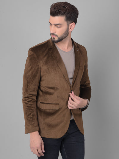 Brown Single Breasted Corduroy Blazer-Men Blazers-Crimsoune Club