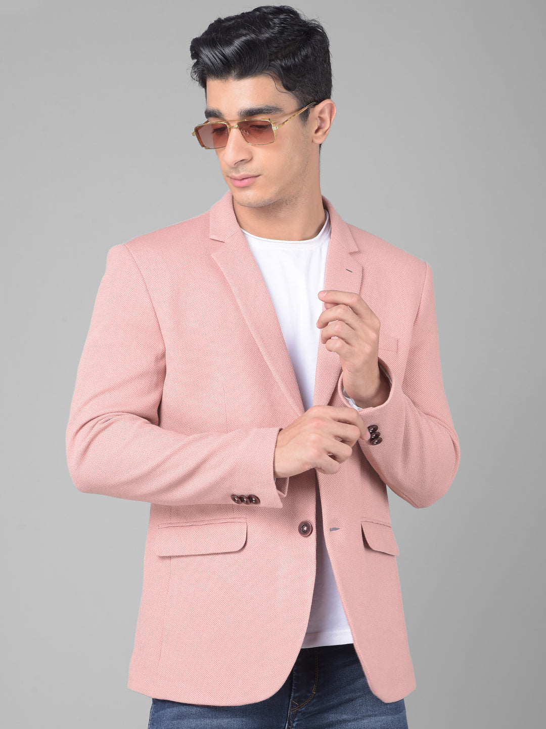 Peach Single Breasted Blazer-Men Blazers-Crimsoune Club