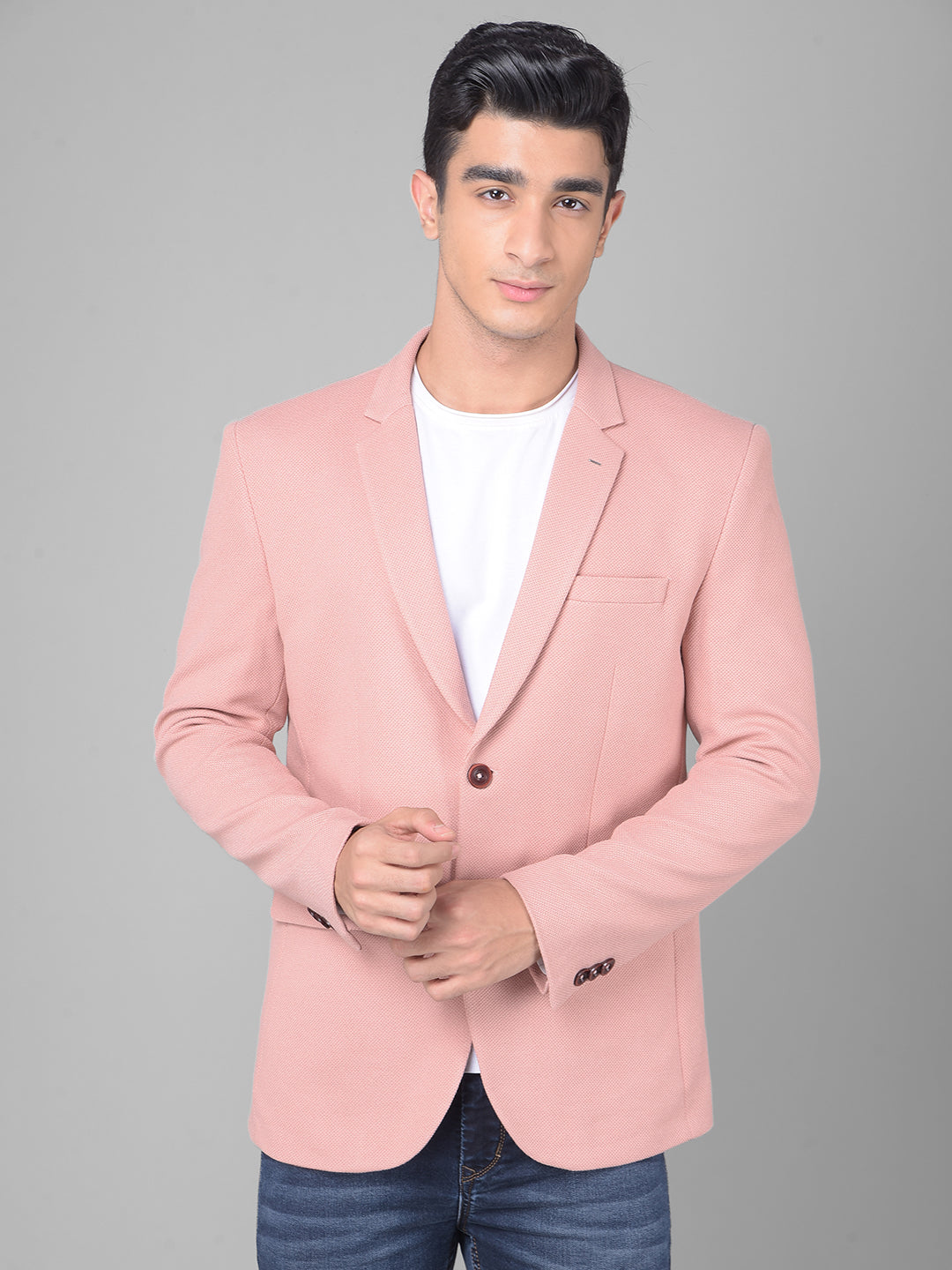 Peach Single Breasted Blazer-Men Blazers-Crimsoune Club