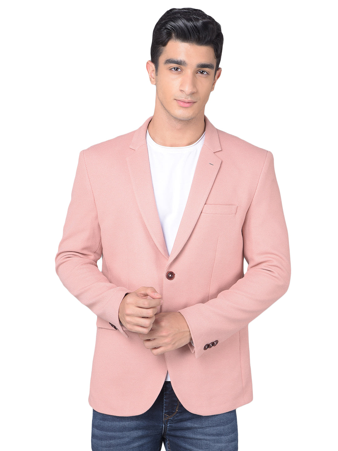 Peach Single Breasted Blazer-Men Blazers-Crimsoune Club