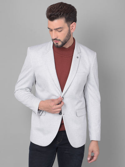 Grey Striped Single Breasted Blazer-Men Blazers-Crimsoune Club