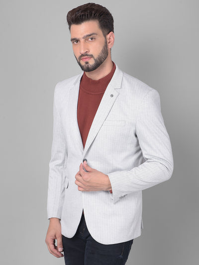 Grey Striped Single Breasted Blazer-Men Blazers-Crimsoune Club