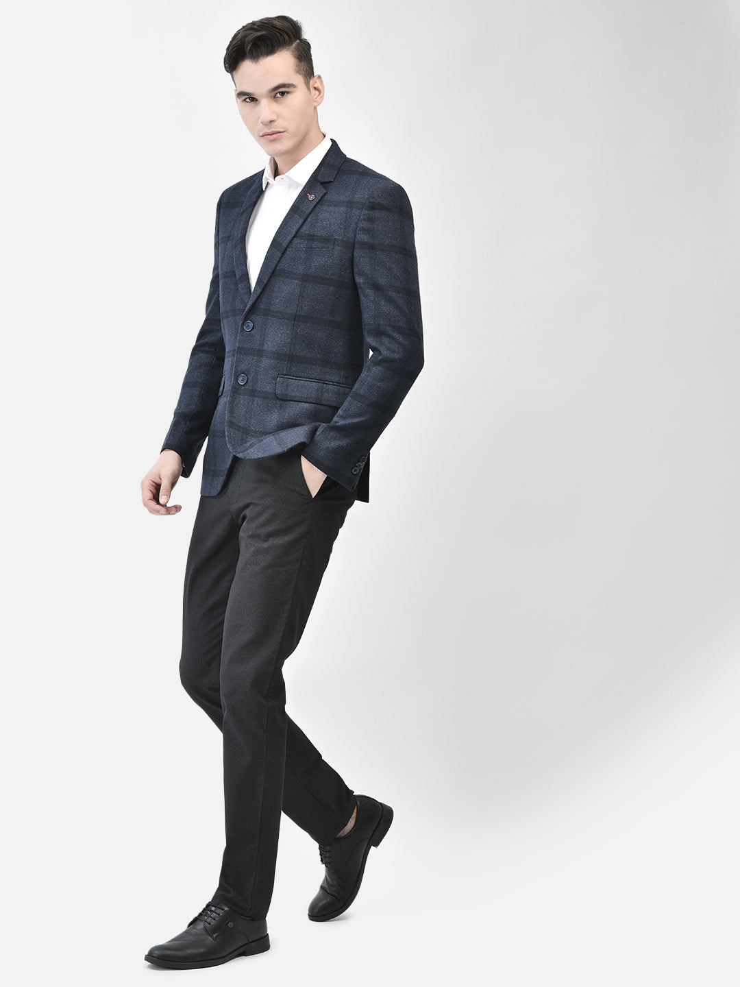 Navy Blue Checked Single Breasted Blazer-Men Blazers-Crimsoune Club