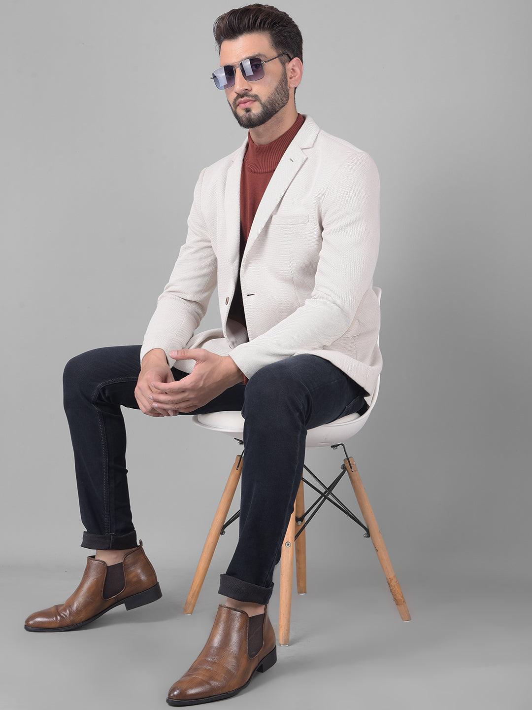 Grey Single Breasted Blazer-Men Blazers-Crimsoune Club