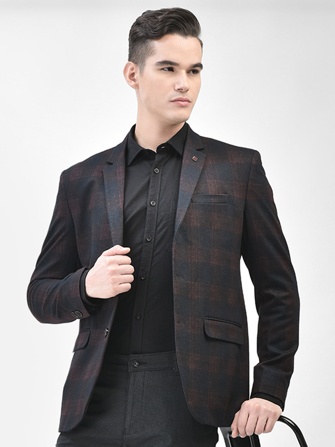 Brown Checked Single Breasted Blazer-Men Blazers-Crimsoune Club