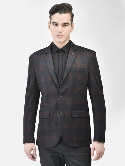 Brown Checked Single Breasted Blazer-Men Blazers-Crimsoune Club