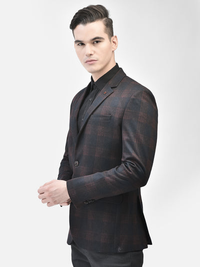 Brown Checked Single Breasted Blazer-Men Blazers-Crimsoune Club