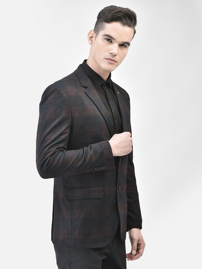 Brown Checked Single Breasted Blazer-Men Blazers-Crimsoune Club