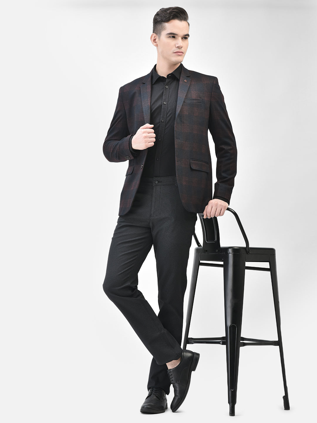 Brown Checked Single Breasted Blazer-Men Blazers-Crimsoune Club