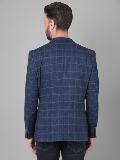 Navy Blue Checked Single Breasted Blazer-Men Blazers-Crimsoune Club