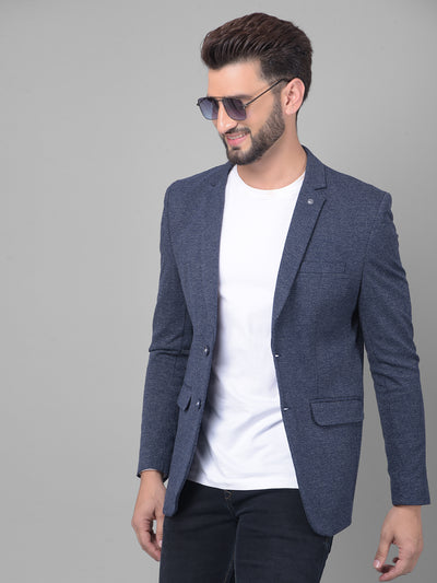 Navy Blue Single Breasted Blazer-Men Blazers-Crimsoune Club