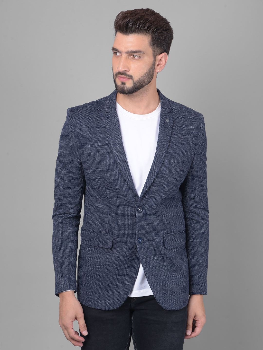 Navy Blue Single Breasted Blazer-Men Blazers-Crimsoune Club