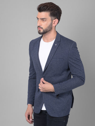 Navy Blue Single Breasted Blazer-Men Blazers-Crimsoune Club