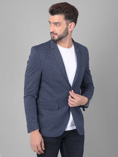 Navy Blue Single Breasted Blazer-Men Blazers-Crimsoune Club