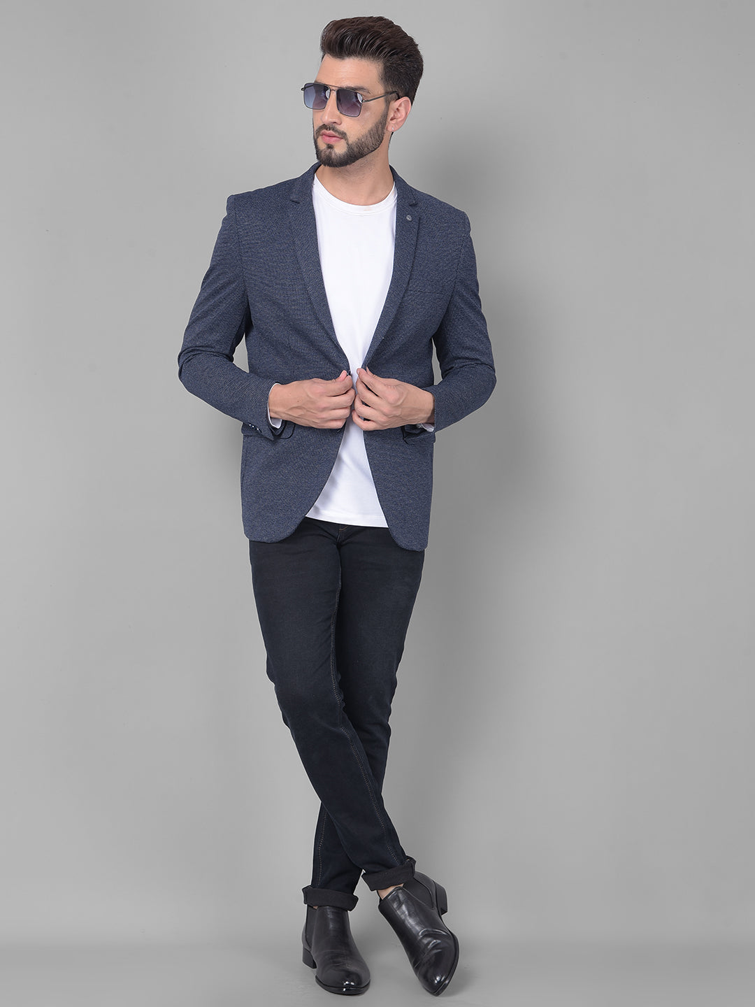 Navy Blue Single Breasted Blazer-Men Blazers-Crimsoune Club