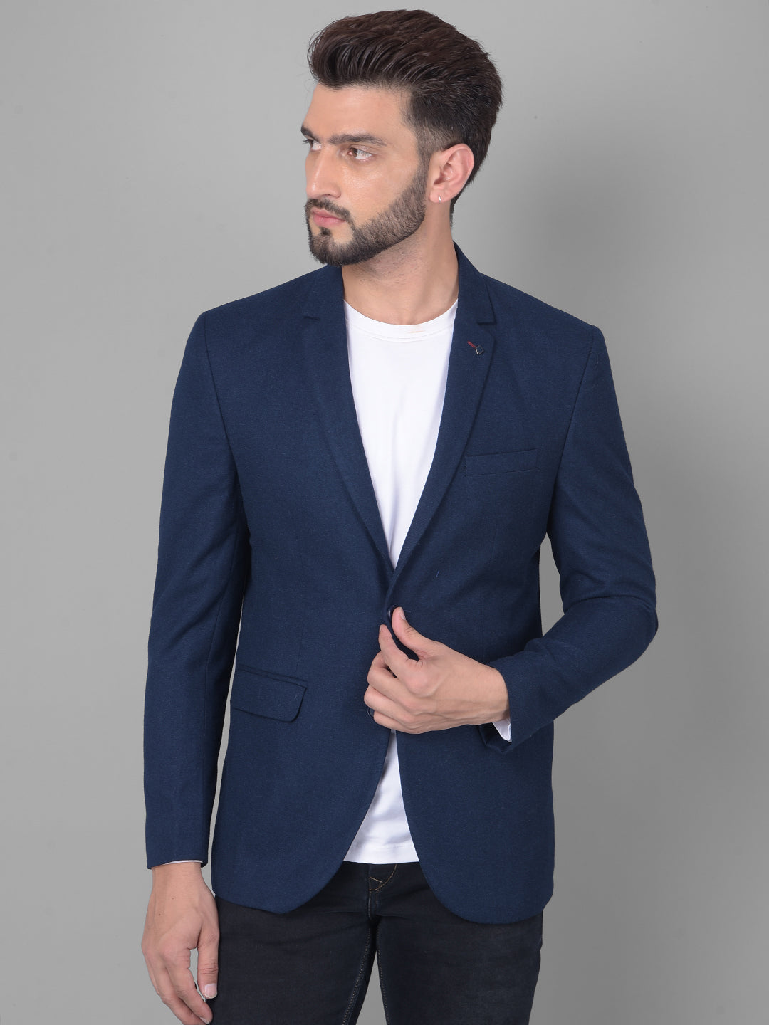 Navy Blue Single Breasted Blazer-Men Blazers-Crimsoune Club