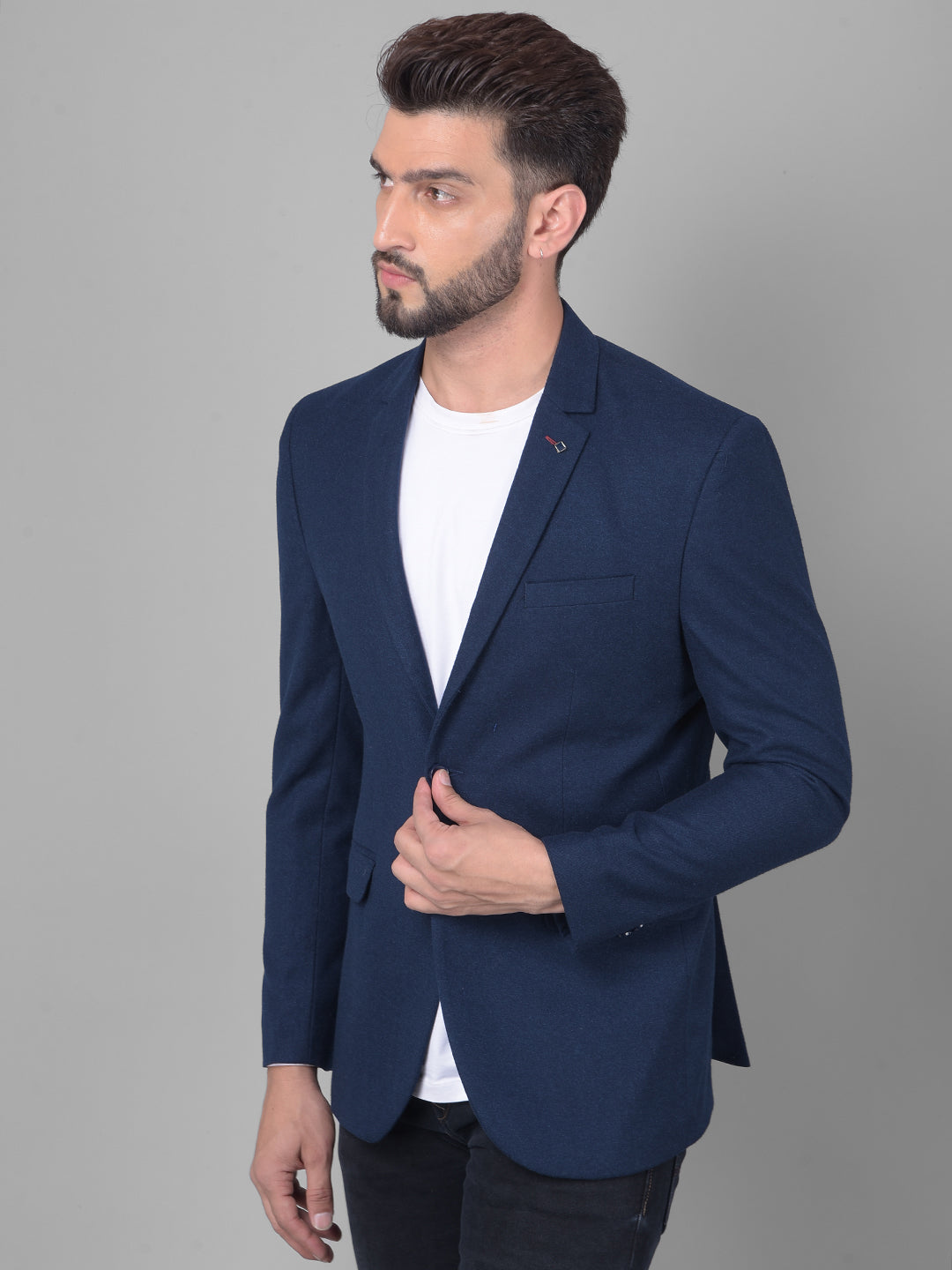 Navy Blue Single Breasted Blazer-Men Blazers-Crimsoune Club