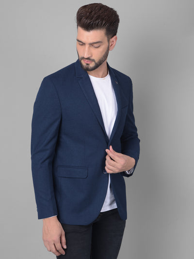 Navy Blue Single Breasted Blazer-Men Blazers-Crimsoune Club