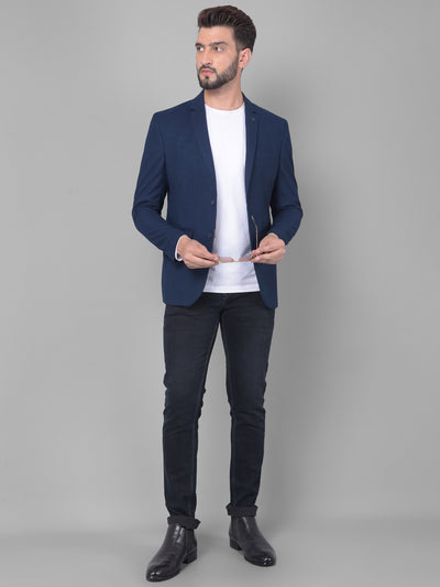 Navy Blue Single Breasted Blazer-Men Blazers-Crimsoune Club