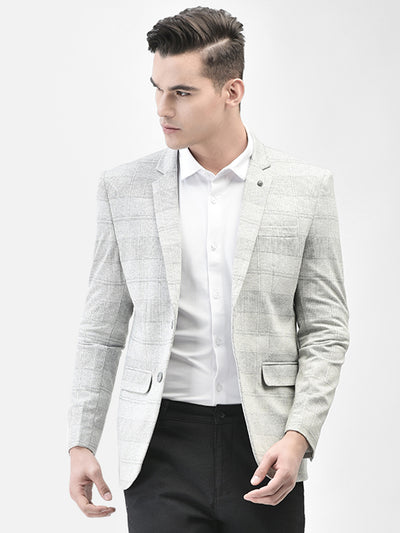 Grey Checked Single Breasted Blazer-Men Blazers-Crimsoune Club