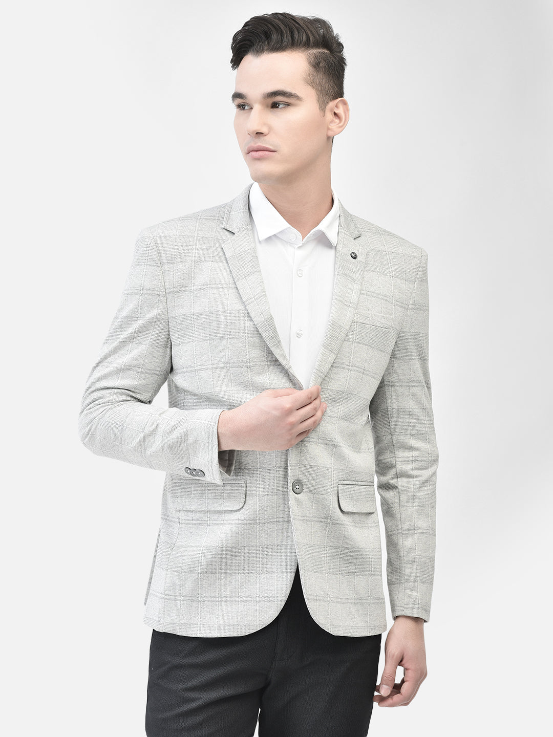 Grey Checked Single Breasted Blazer-Men Blazers-Crimsoune Club