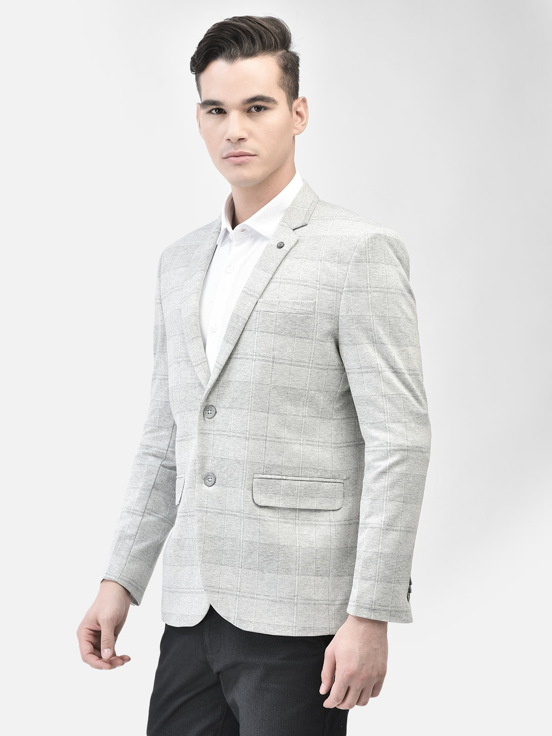 Grey Checked Single Breasted Blazer-Men Blazers-Crimsoune Club