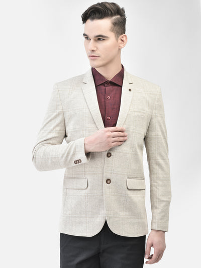 Beige Checked Single Breasted Blazer-Men Blazers-Crimsoune Club