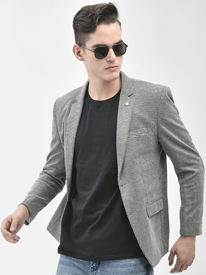 Grey Single Breasted Blazer-Men Blazers-Crimsoune Club