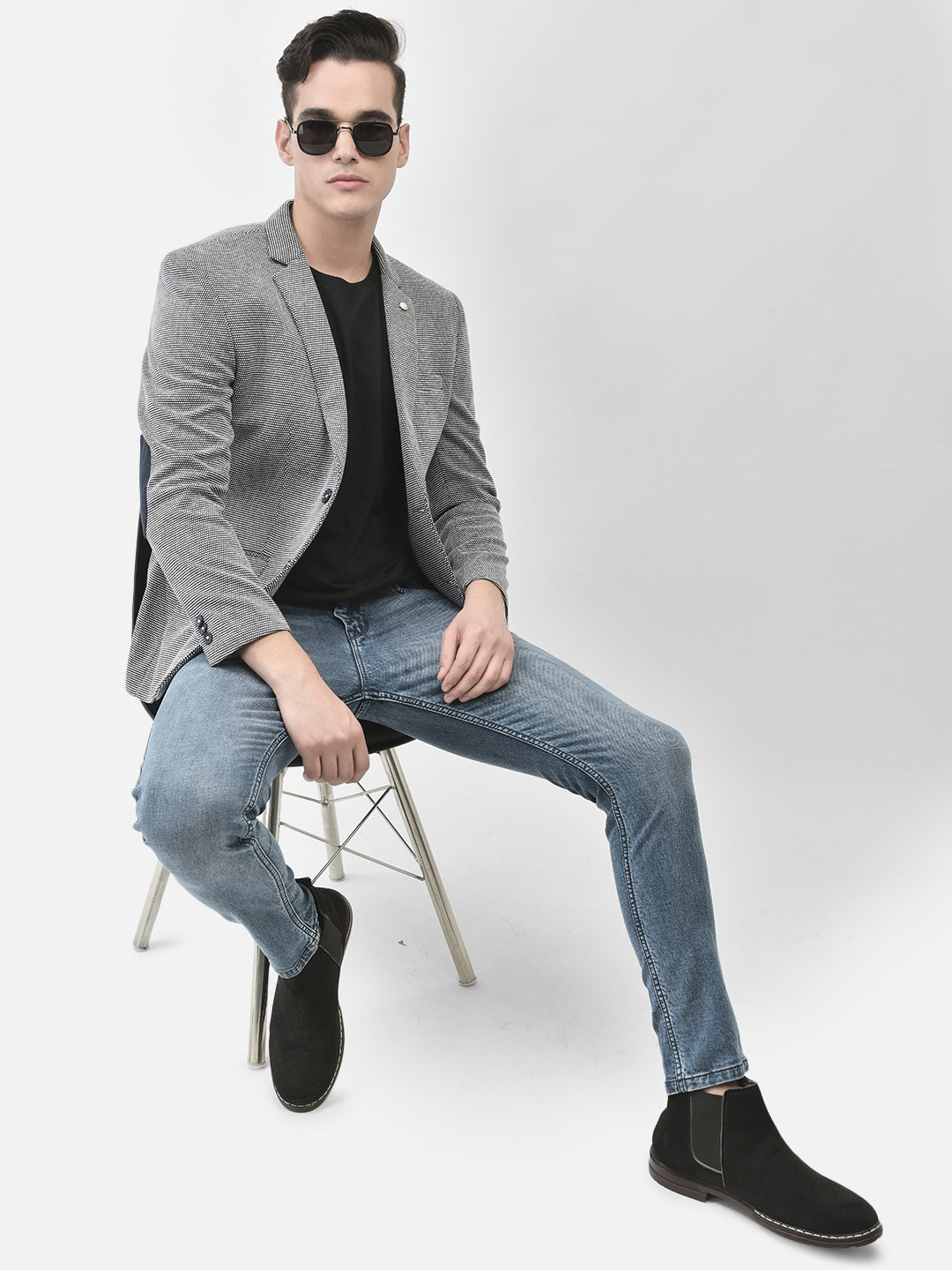 Grey Single Breasted Blazer-Men Blazers-Crimsoune Club