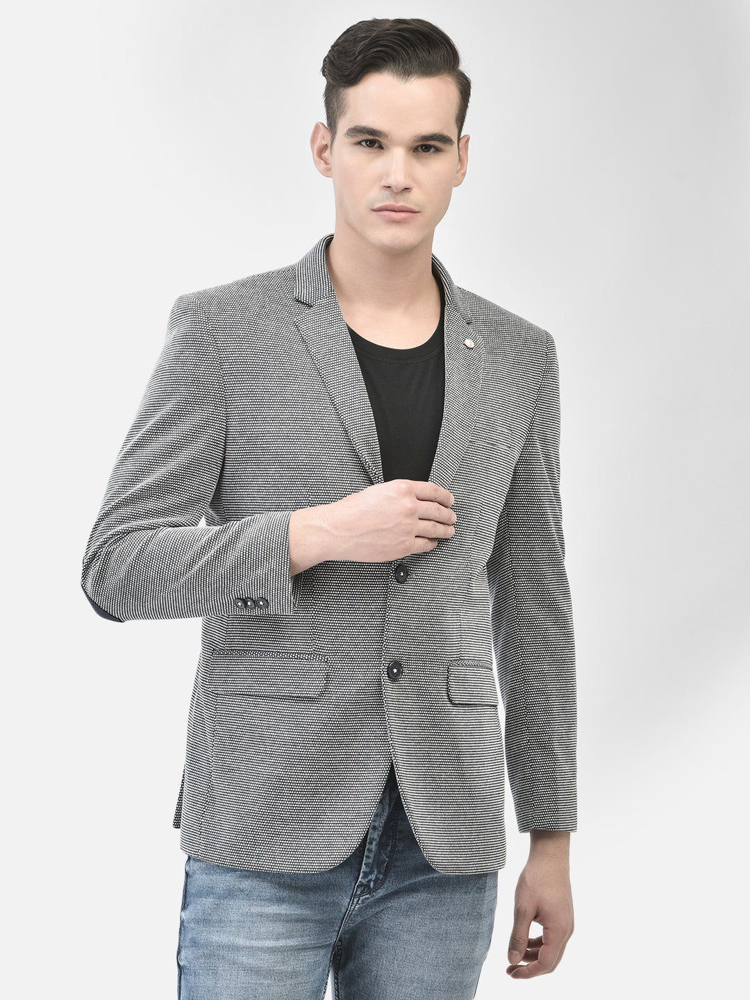 Grey Single Breasted Blazer-Men Blazers-Crimsoune Club