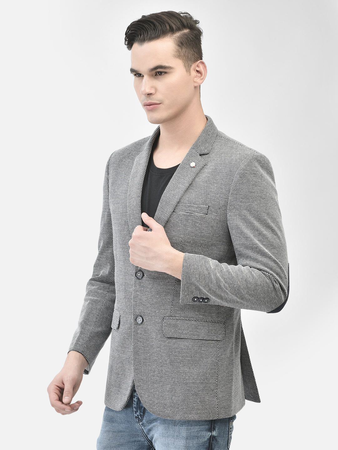 Grey Single Breasted Blazer-Men Blazers-Crimsoune Club