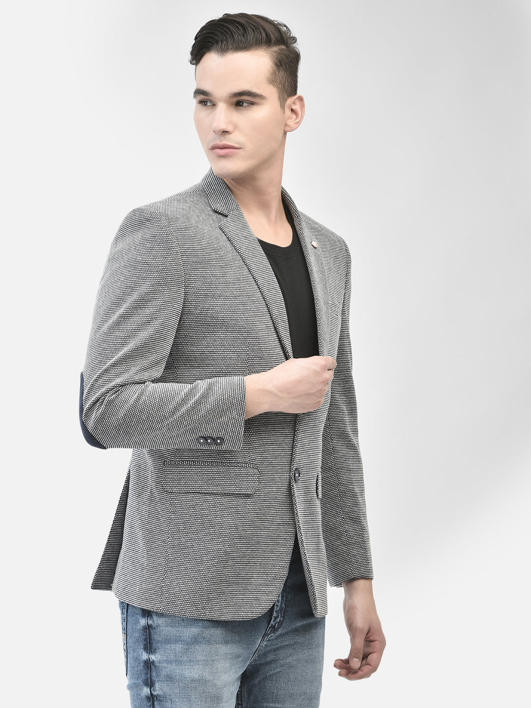 Grey Single Breasted Blazer-Men Blazers-Crimsoune Club