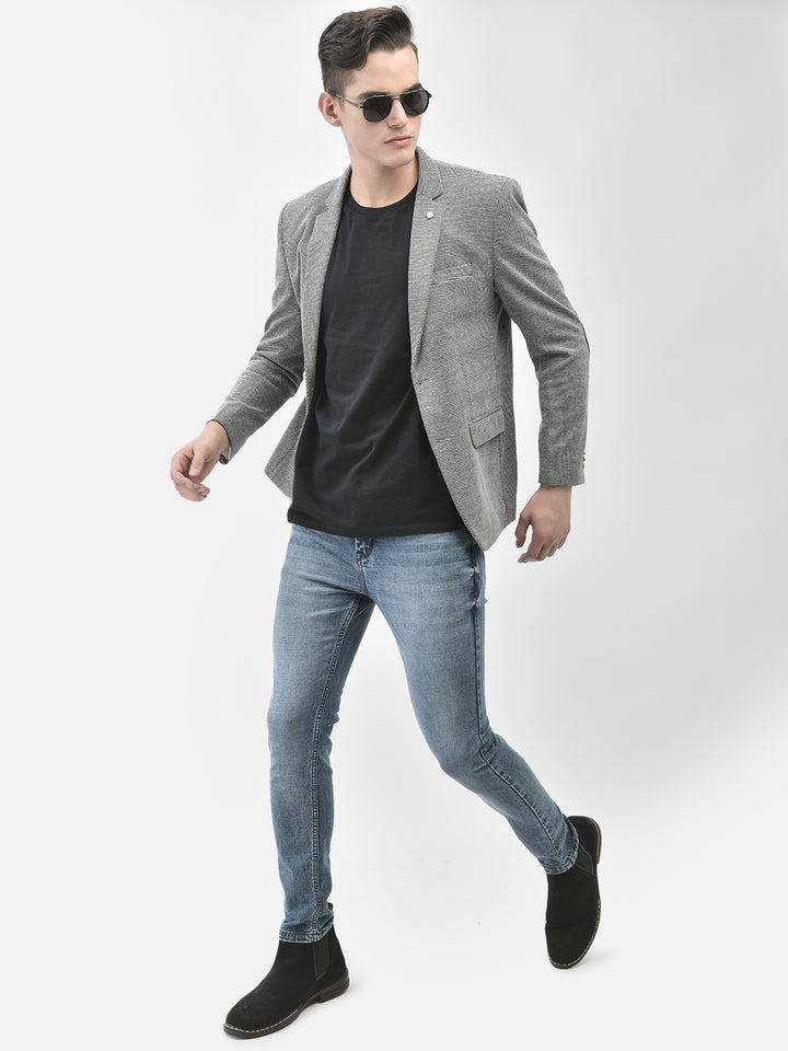 Grey Single Breasted Blazer-Men Blazers-Crimsoune Club